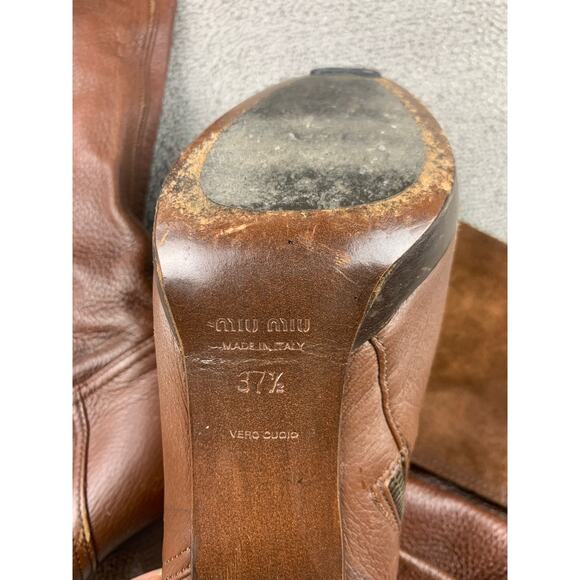 Miu Miu Women's 37.5 Brown Leather Knee High Boots‎ - Picture 4 of 10